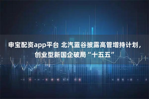 申宝配资app平台 北汽蓝谷披露高管增持计划，创业型新国企破局“十五五”